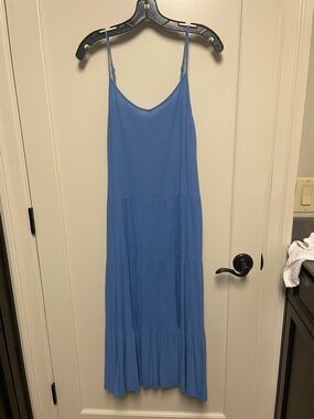 1. STATE Blue Maxi Slip Dress with Adjustable Spaghetti Straps